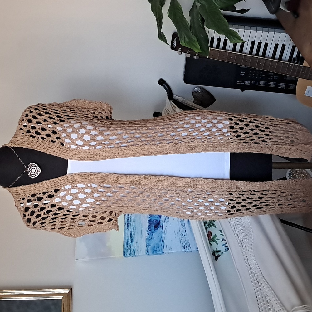Fate Women's Brown Open-Knit Cardigan
